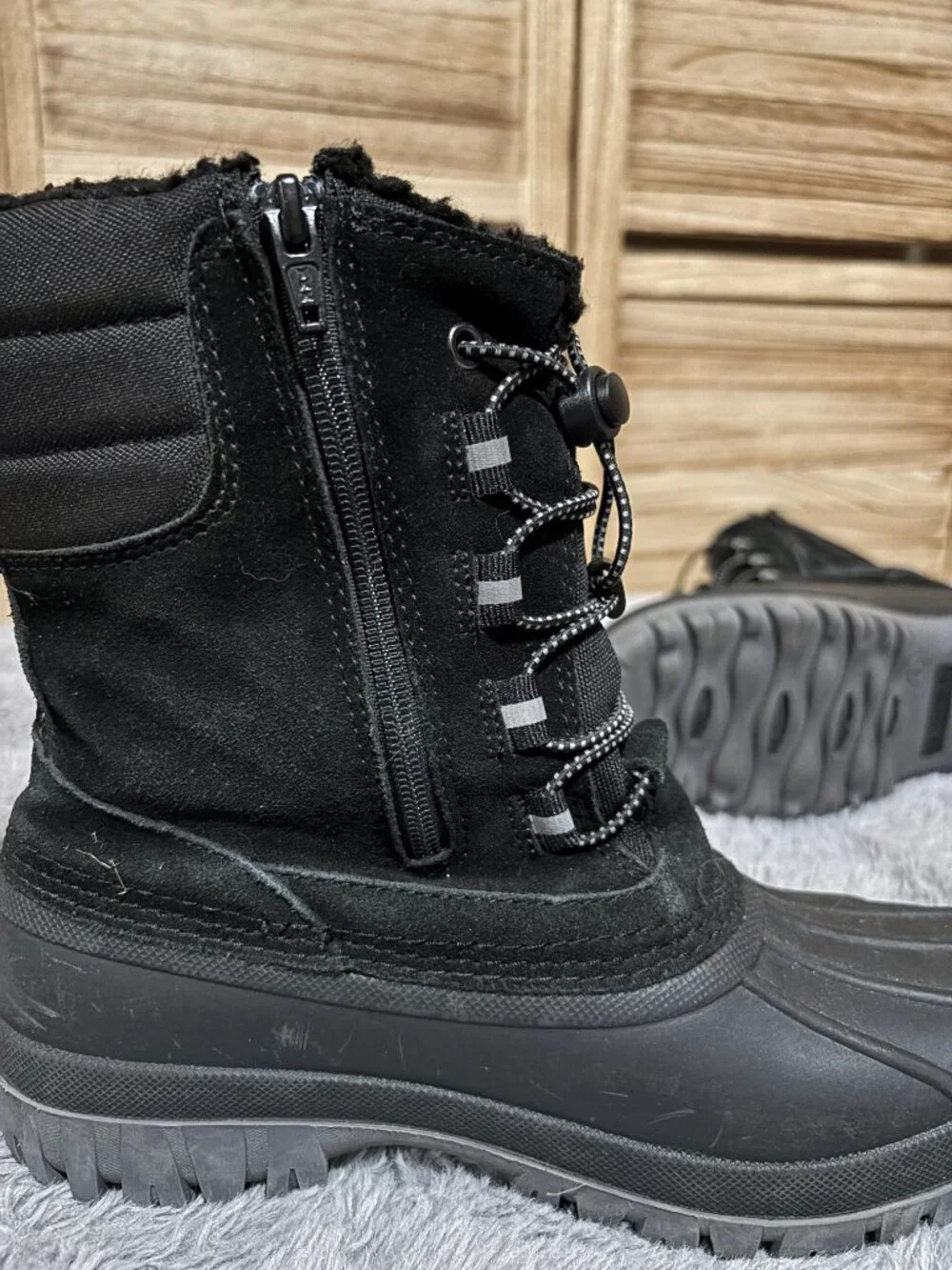 Lands End Black Waterproof Winter Snow Boots Youth 4M Womens 5.5 Side Zip